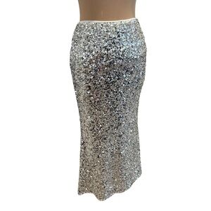 Grace Karin full length, long maxi formal silver sequin skirt medium